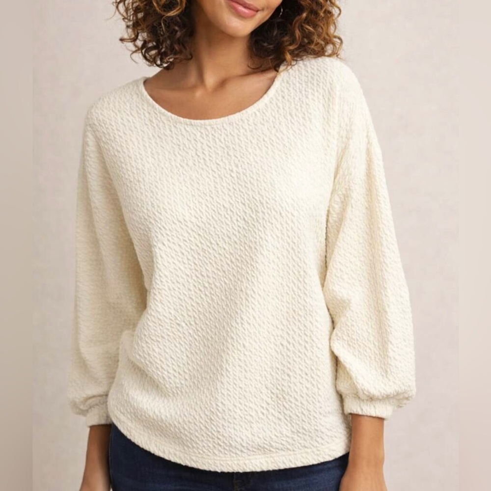 Anthropologie Arya Textured Top Balloon Dolman Sleeves White Cream Size XL